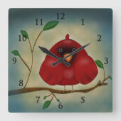 Roter Kardinalvogel Quadratische Wanduhr (Vorderseite)