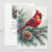 Roter Kardinalvogel und Kiefer  Dankeskarte (Vorne/Hinten)