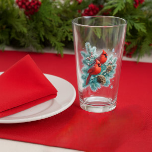 Roter Kardinalvögel und Kiefern-Weihnachts-Glas-Ta Glas