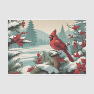 Roter Kardinalvogel und rote wilde Beeren Seidenpapier