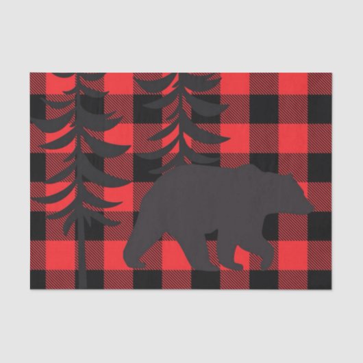 Roter Karierter Bär Silhouette Seidenpapier (Vorderseite)