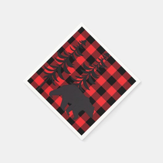Roter Karierter Bär Silhouette Serviette (Ecke)