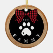 Roter Karierter Bow-Pfoten Druck-Foto Holz Slice Keramik Ornament (Vorne)