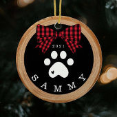 Roter Karierter Bow-Pfoten Druck-Foto Holz Slice Keramik Ornament