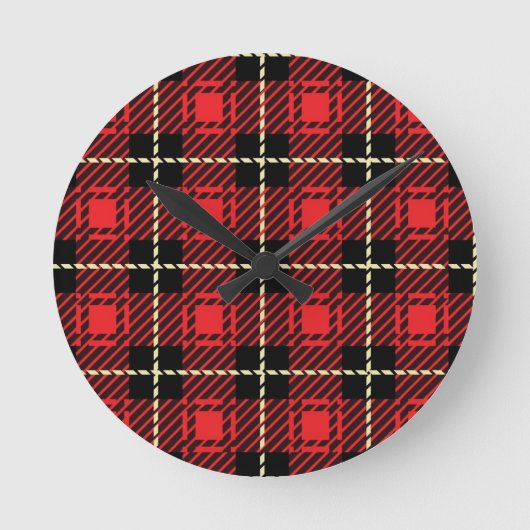 Roter karierter Hintergrund Runde Wanduhr (Vorderseite)
