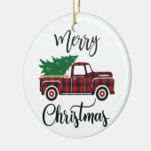 Roter Karierter Lkw Frohe Weihnachtsfeierliche Ker Keramik Ornament (Links)