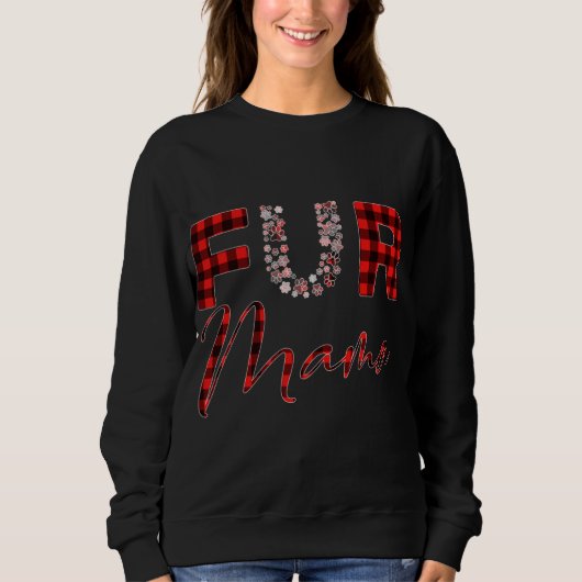 Roter karierter Mamma-Katze-Pfoten Sweatshirt (Vorderseite)