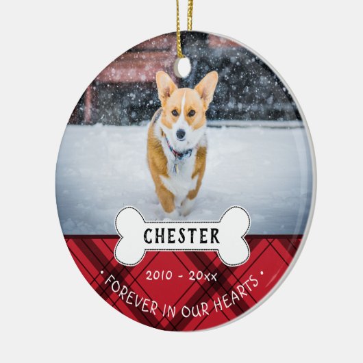 Roter Karierter Name und Foto für immer in unserem Keramik Ornament (Links)