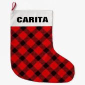 Roter Karierter Personalisierter Strumpf Großer Weihnachtsstrumpf (Vorderseite)