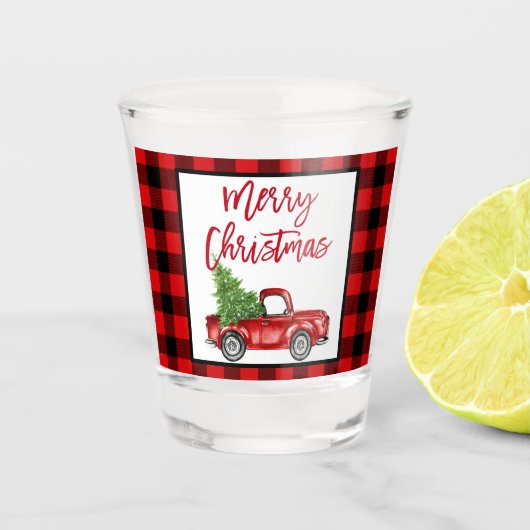 Roter Karierter Pinsel Vintager Lauf Weihnachten Schnapsglas (Vorderseite)