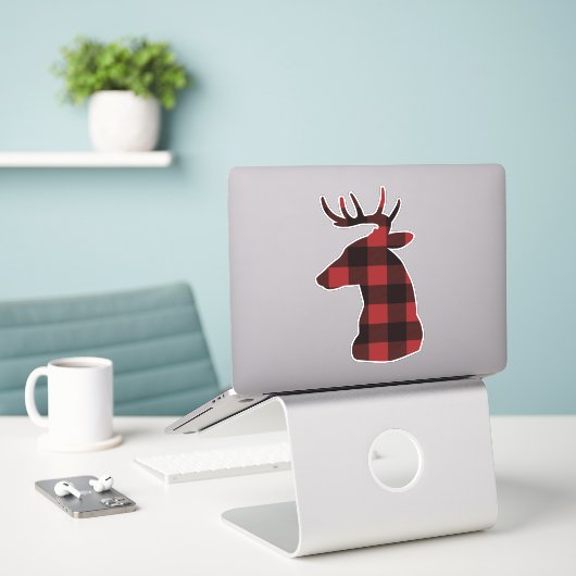 Roter Karierter Reindeer-Decal-Aufkleber Aufkleber (Laptop auf Schreibtisch)