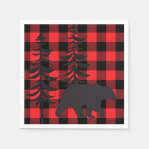 Roter Karierter Schwarzbär Silhouette Serviette