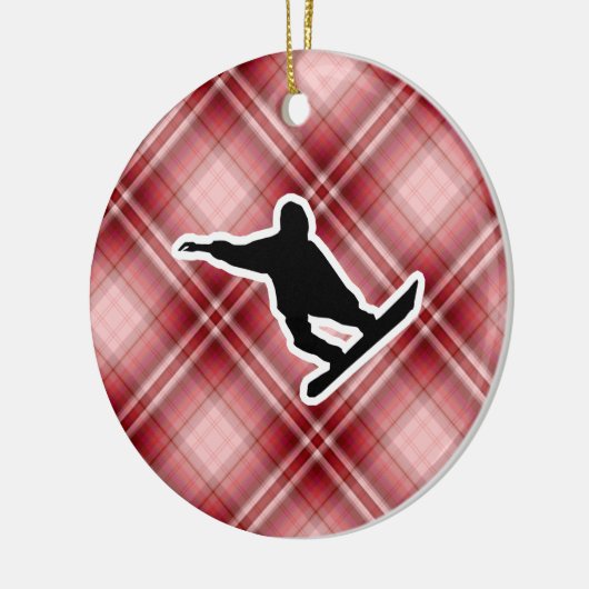 Roter karierter Snowboarding Keramikornament (Links)