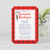 Roter Karierter Sommer GRILLEN Einladung (Stehend Vorderseite)