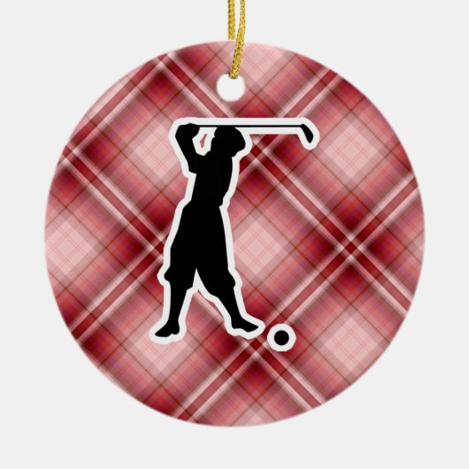 Roter karierter Vintager Golfspieler Keramikornament (Vorne)
