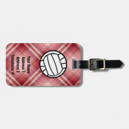 Roter karierter Volleyball Gepäckanhänger (Vorderseite horizontal)