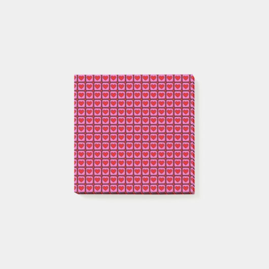 Roter Karo Herzmuster Retro Chic Büromaterial Post-it Klebezettel (Vorderseite)