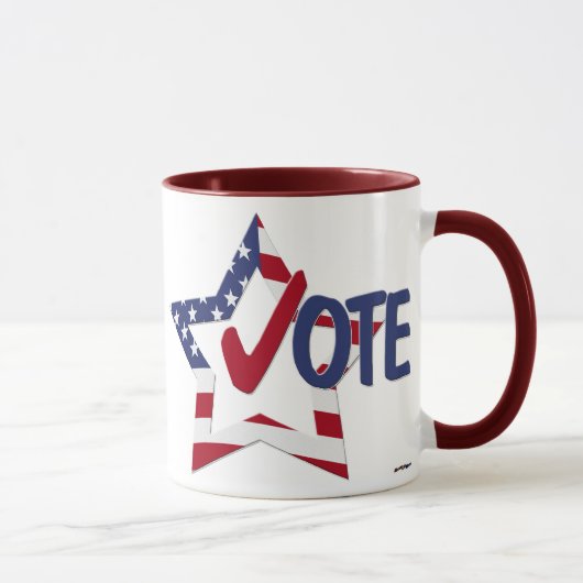 Roter Karo STIMMEN mit US-Flaggenstern Tasse (Rechts)