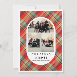 Roter Karo-Tartan-Bogen 3-Foto-Collage Weihnachten