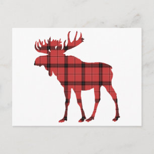 Roter Karo-Tartan-Weihnachtsmuster-Elch Feiertagspostkarte