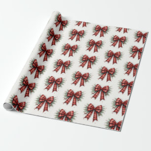 Roter Karo-Wasserfarben-Weihnachtsbogen Geschenkpapier