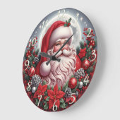 Roter Karo-Weihnachtsmann-Mond Große Wanduhr (Winkel)