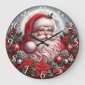Roter Karo-Weihnachtsmann-Mond Große Wanduhr (Vorderseite)