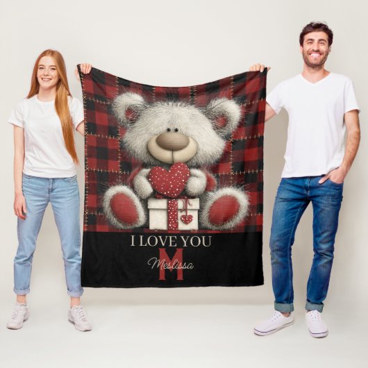 Roter Karobär Ich liebe dich Benutzerdefinierter N Fleecedecke (Beispiel)