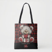 Roter Karobär Ich liebe dich Benutzername Monogram Tasche (Vorderseite)