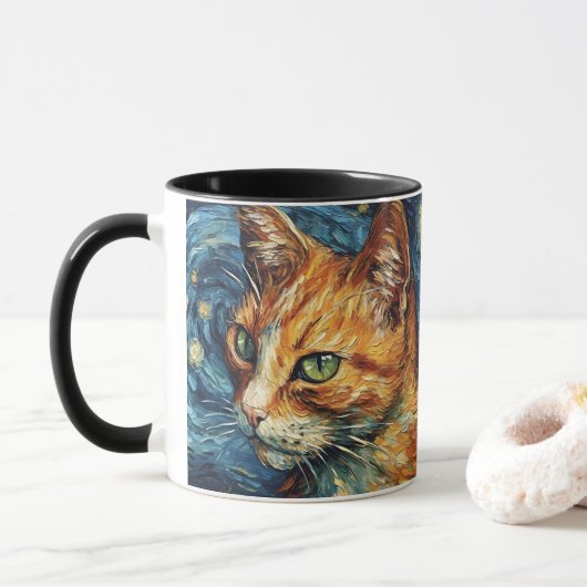 Roter Katze im Van-Gogh-Stil Tasse (Mit Donut)