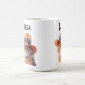 Roter Katzenkaffee mit Hut und Lünette. Kaffeetasse (Mittel)