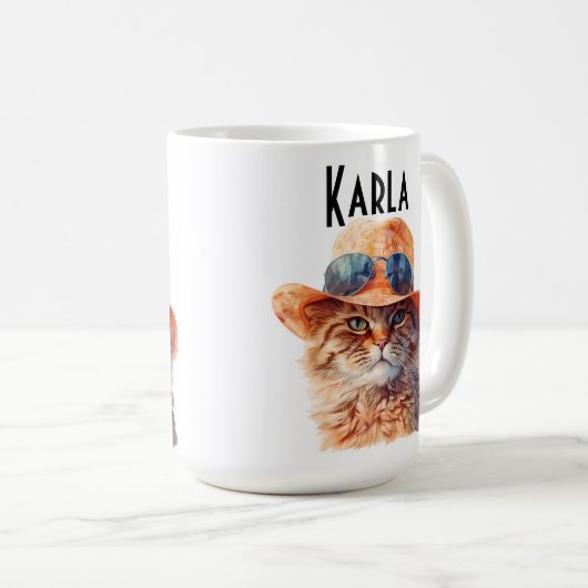 Roter Katzenkaffee mit Hut und Lünette. Kaffeetasse (VorderseiteRechts)