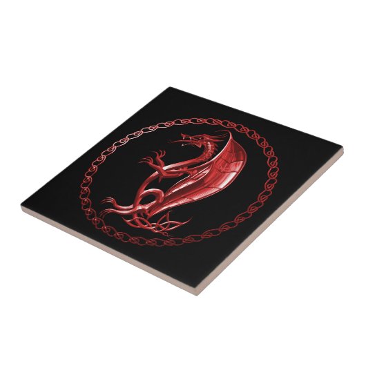 Roter keltischer Drache Fliese (Seite)