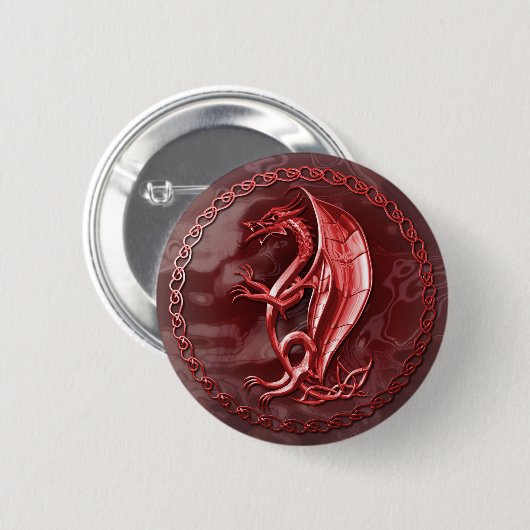 Roter keltischer Drache-Knopf Button (Vorne & Hinten)