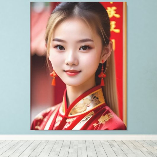 Roter Kimono Leinwanddruck (Insitu (Holzboden))