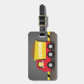 Roter Kipper-Bau-niedlicher Erbauer-Junge Gepäckanhänger (Vorderseite vertikal)