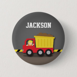 Roter Kipper-LKW-Bauarbeiter-Junge Button