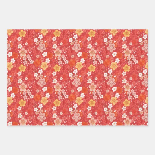 Roter Kirschblossom Bloomscape und Streifen Geschenkpapier Set (Vorderseite 3)