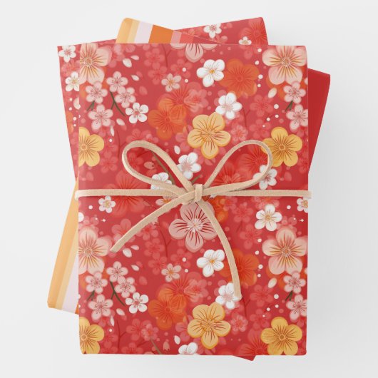 Roter Kirschblossom Bloomscape und Streifen Geschenkpapier Set (Beispiel)