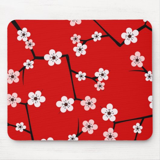 Roter Kirschblüten-Druck Mousepad (Vorne)