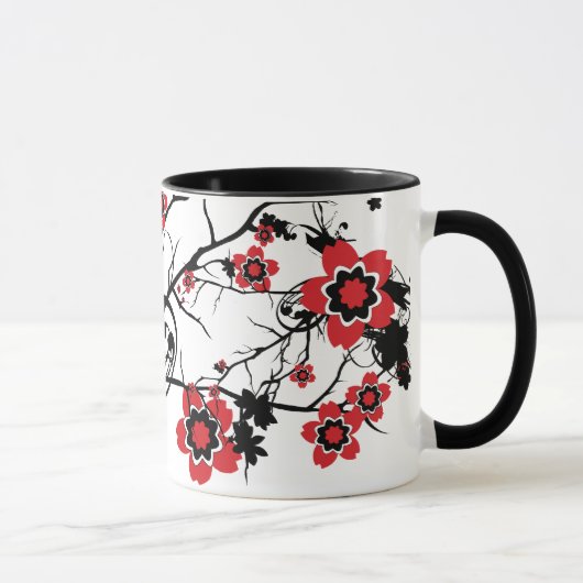 Roter Kirschblüten-Kirschblüte-Entwurf Tasse (Rechts)
