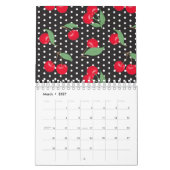 Roter Kirschfrucht Grüne Blätter Schwarz-weiße Pun Kalender (Mär 2027)