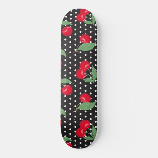 Roter Kirschfrucht Grüne Blätter Schwarz-weiße Pun Skateboard (Vorderseite)