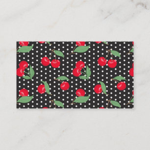 Roter Kirschfrucht Grüne Blätter Schwarz-weiße Pun Visitenkarte