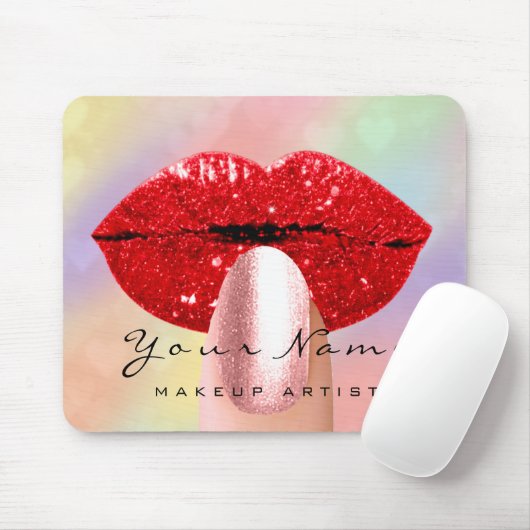 Roter Kiss Lips Holograph Rainbow Nails Makeup Mousepad (Mit Mouse)