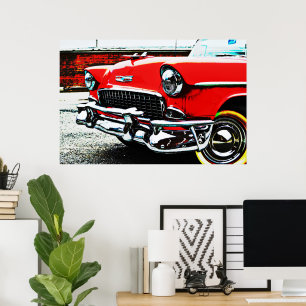 Roter Klassiker Vintage Oldtimer Auto Art Poster