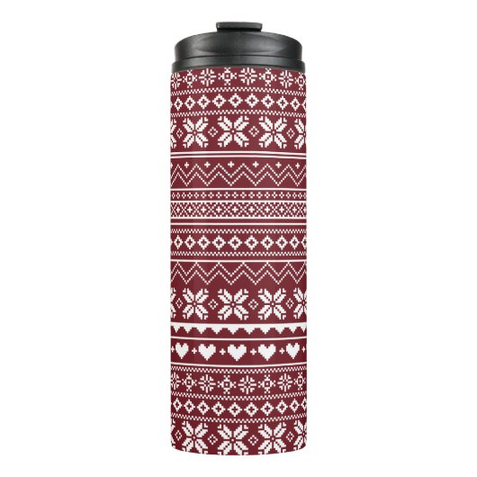Roter klassischer Weihnachtspullover Muster Thermosbecher (Vorderseite)