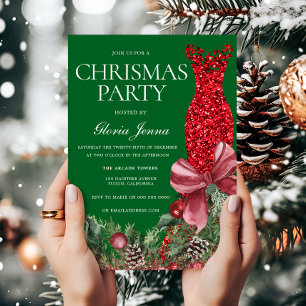 Roter Kleid Grüne Festliche Weihnachtsfeier Einladung
