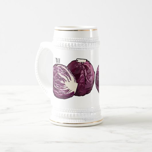 Roter Kohl Cartoon Abbildung Bierglas (Vorderseite Links)