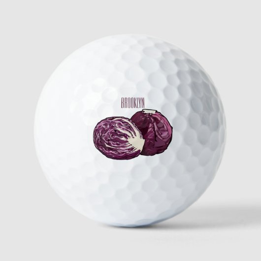 Roter Kohl Cartoon Abbildung Golfball (Vorderseite)